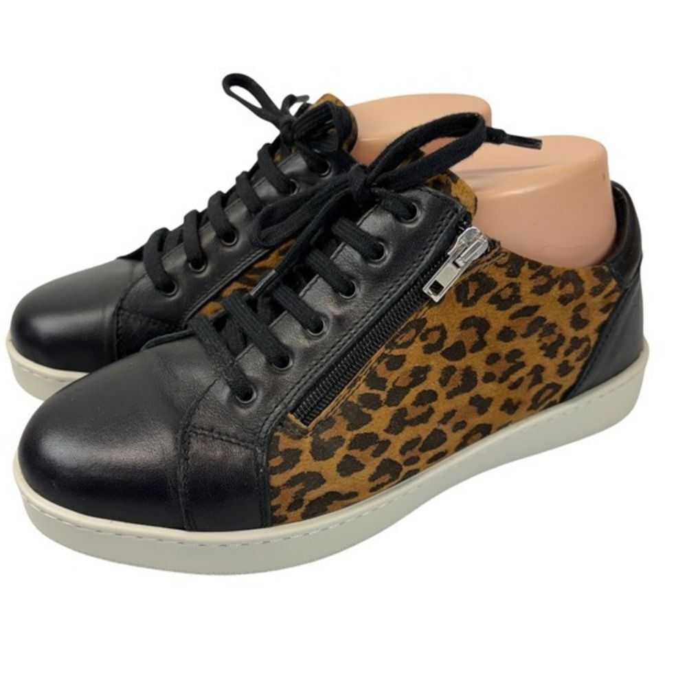 David Tate Elisa Sneaker Womens 8 Leopard Print Leather Side Zip Made Italy